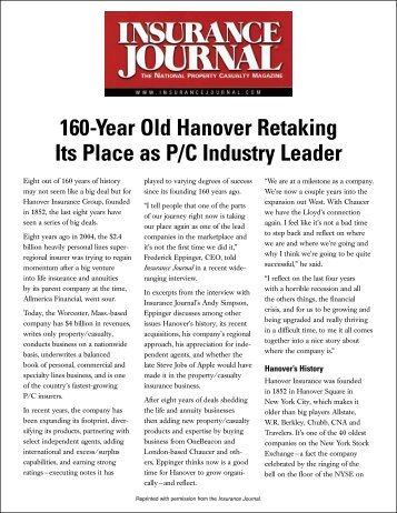 View the Insurance Journal article - The Hanover Insurance Company