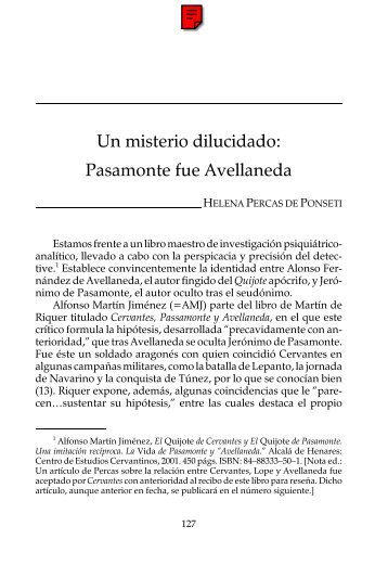 Un misterio dilucidado: Pasamonte fue Avellaneda - H-Net