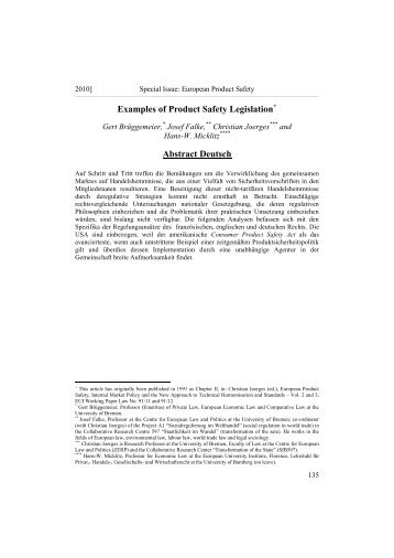 Examples of Product Safety Legislation - Abstract - Hanse Law Review