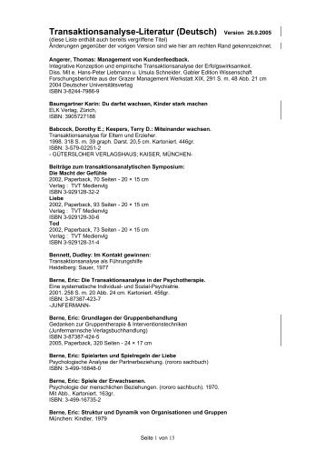 Transaktionsanalyse-Literatur (Deutsch) Version 26.9 ... - Hans Joss