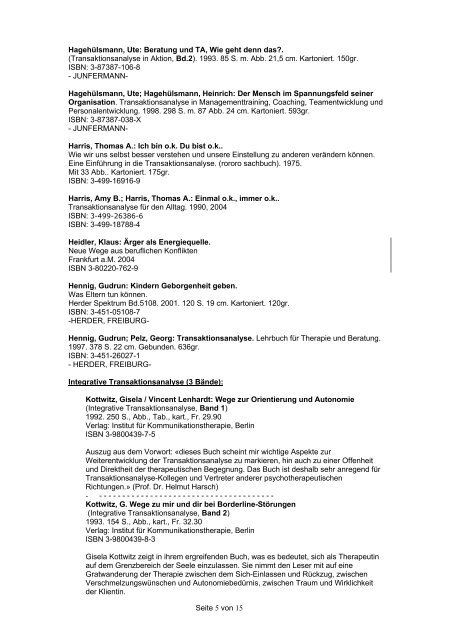 Transaktionsanalyse-Literatur (Deutsch) Version 26.9 ... - Hans Joss