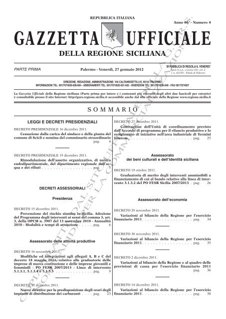 N. 04-Venerdì 27 Gennaio 2012 (PDF) - Gazzetta Ufficiale della ...