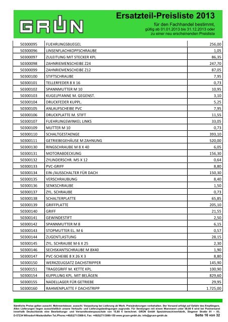 Ersatzteil-Preisliste 2013 - Grün GmbH