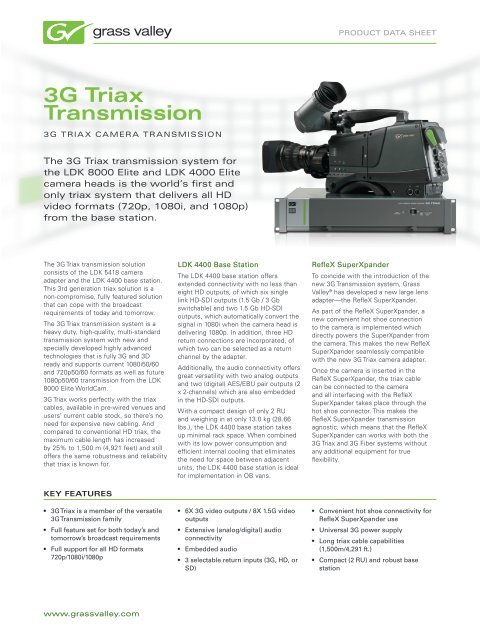 3g Triax Camera Transmission Data Sheet Grass Valley