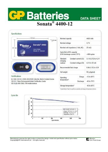 Sonata 4400 - GP Batteries