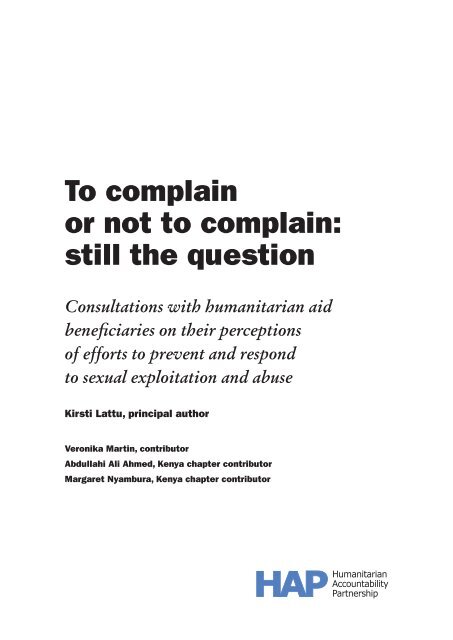 TO COMPLAIN OR NOT TO COMPLAIN: STILL THE QUESTION ...