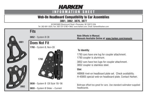 Web-On Headboard Compatibility to Car Assemblies4683 - Harken