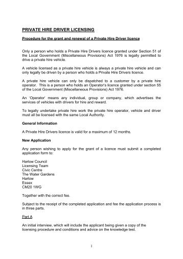 Private Hire Driver Licensing Procedure.pdf - Harlow Council