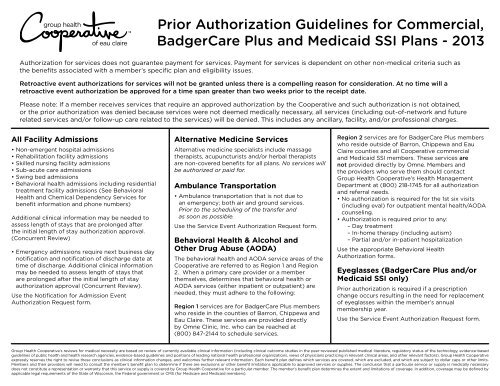 Prior Authorization Guidelines - Group Health Cooperative of Eau ...