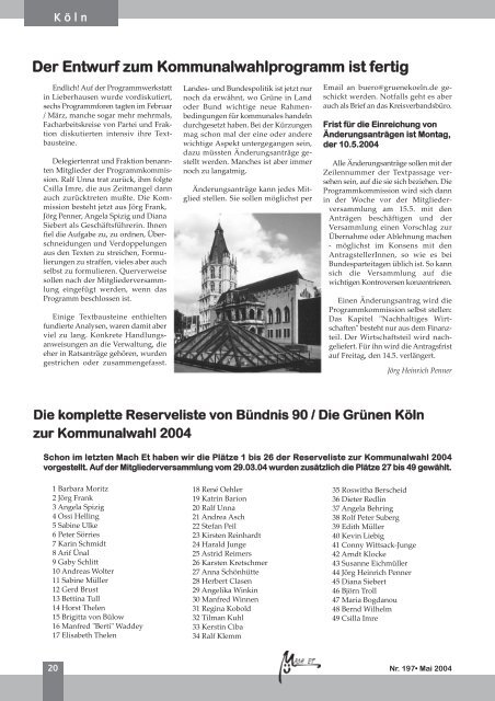 Nr. 197• Mai 2004 - Bündnis 90/Die Grünen Kreisverband Köln