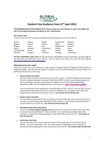 Visa Guidance from 21st April 2011 - Global School of English