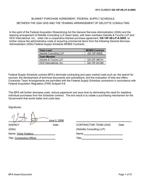 DHS AND THE TEAMING ARRANGEMENT OF - GSA Advantage