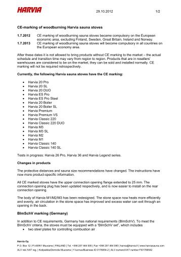 CE-marking of woodburning Harvia sauna stoves BImSchV marking ...