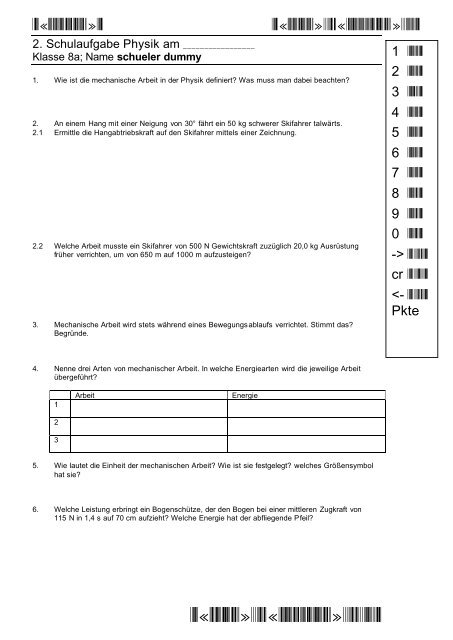 Klassenstufe 8 I ---- 2. Schulaufgabe 2010 - grzesina.de