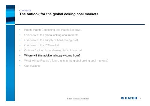 Presentation: The outlook for the global coking coal markets ... - Hatch