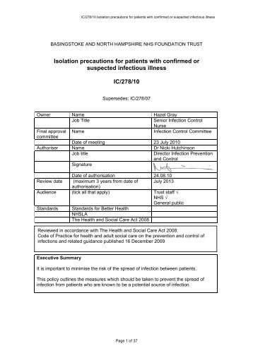 Isolation precautions for patients with confirmed or suspected ...