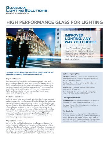 HIGH PERFORMANCE GLASS FOR LIGHTING - Guardian Industries