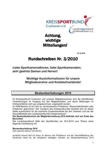 Rundschreiben 03/2010 - Kreissportbund Cuxhaven