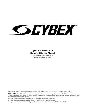 Cybex Arc Trainer 600A Owner and Service Manual - GymStore.com