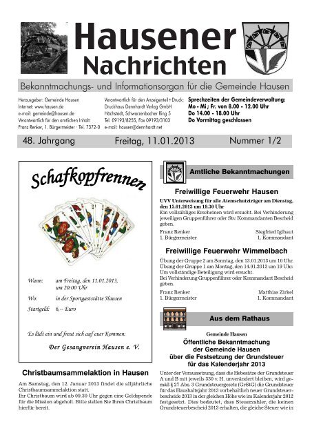 Freitag, 11.01.2013 48. Jahrgang Nummer 1/2 - Hausen