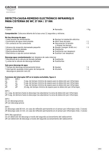 defecto-causa-remedio electrónico infrarrojo para cisterna ... - Grohe