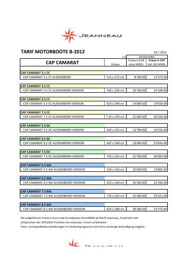 TARIF MOTORBOOTE B-2012 CAP CAMARAT