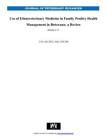 Use of Ethnoveterinary Medicine in Family Poultry Health ...