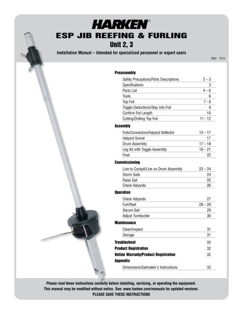 ESP Jib REEfing & fuRling unit 1, 2, 3 - Harken