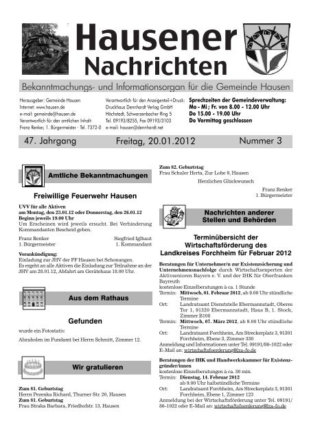 Freitag, 20.01.2012 47. Jahrgang Nummer 3 - Hausen