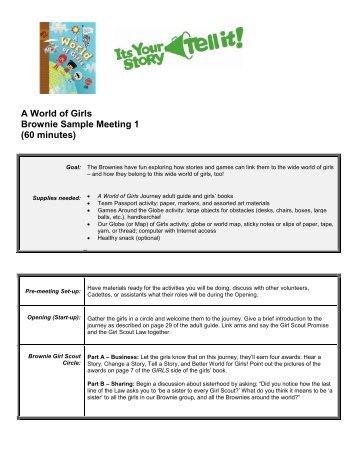 A World of Girls Brownie Sample Meeting 1 (60 minutes)