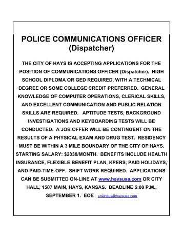 POLICE COMMUNICATIONS OFFICER - The City of Hays, Kansas