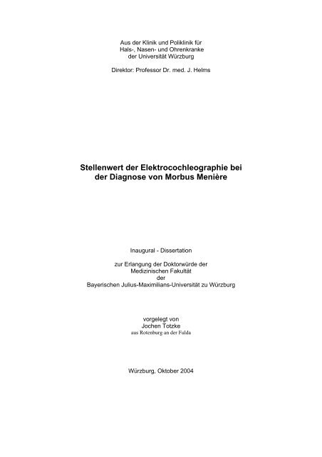 Stellenwert der Elektrocochleographie bei der Diagnose von ...