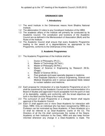 Ordinances of HBNI - Homi Bhabha National Institute