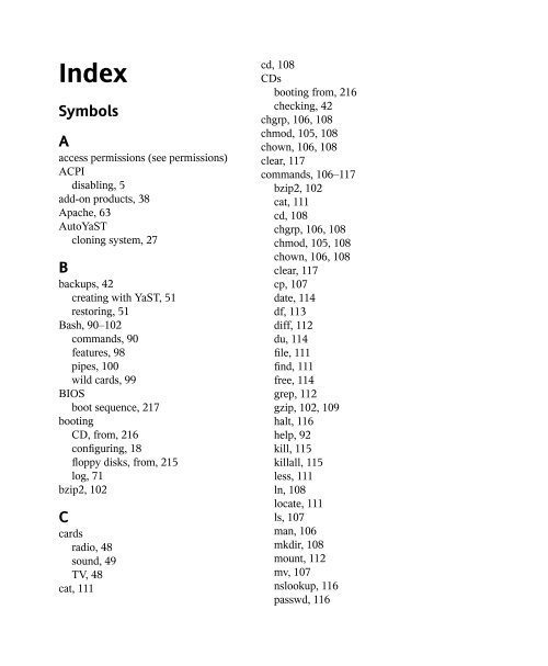 SUSE LINUX Documentation - Index of