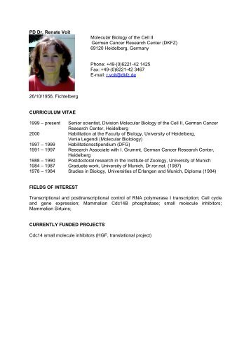 PD Dr. Renate Voit Molecular Biology of the Cell II German ... - HBIGS