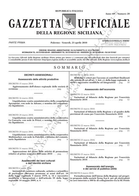 N. 20-Venerdì 23 Aprile 2010 (PDF) - Gazzetta Ufficiale della ...