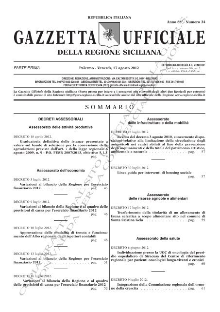 N 34 Gazzetta Ufficiale Della Regione Siciliana
