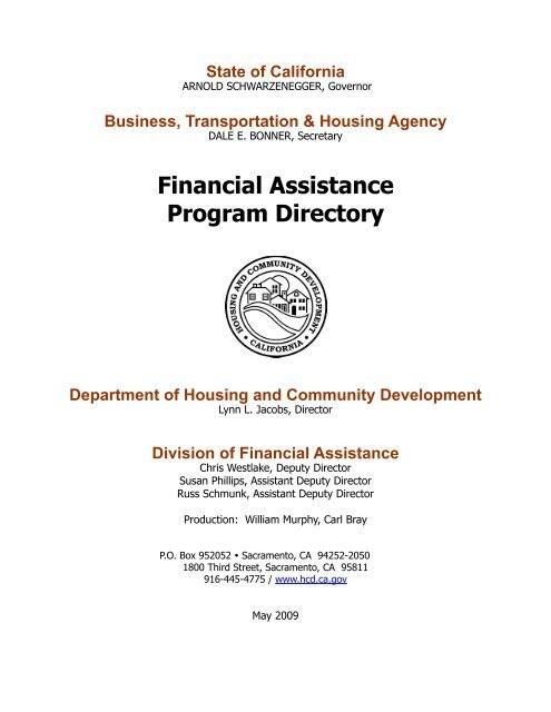 Financial Assistance Program Directory - California Department of ...