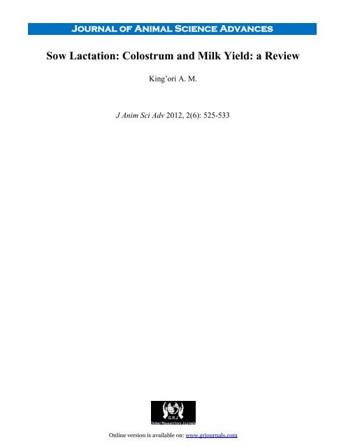 Sow Lactation: Colostrum and Milk Yield: a Review