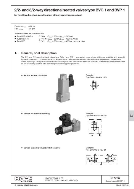 2/2- and 3/2-way directional seated valves type BVG 1 and BVP 1