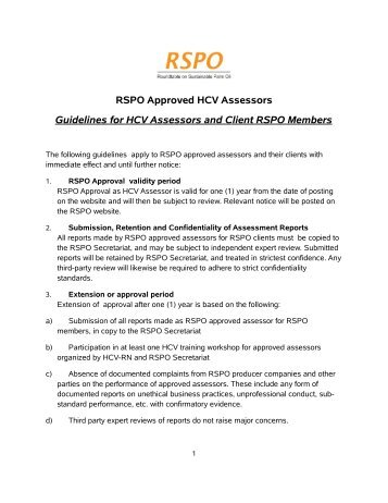 RSPO Approved HCV Assessors - HCV Resource Network