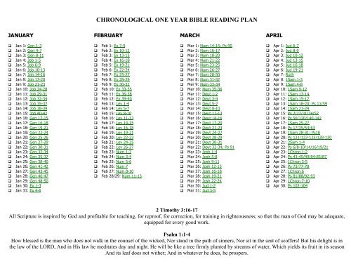 Chronological One Year Bible Reading Plan Harvest Christian