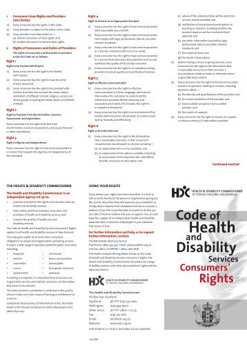 The Code of Health and Disability Services Consumers' Rights (leaflet)