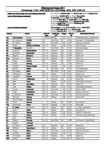 Elternsprechtage 2011 - Gymnasium Marienstatt