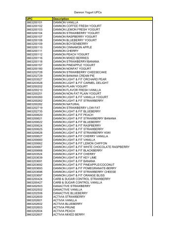 Dannon UPCs 2011 - Harris Teeter