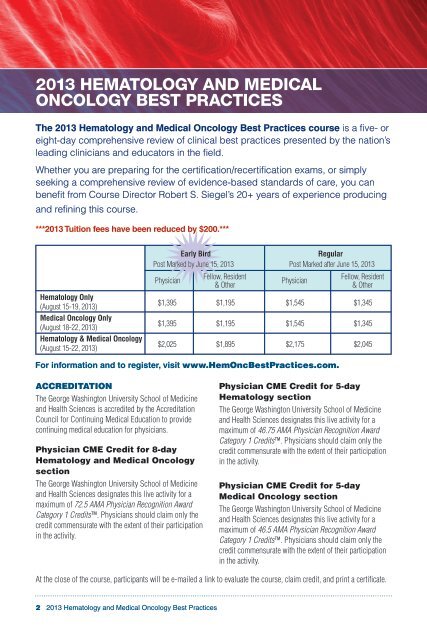 2013 Hematology and Medical Oncology Best Practices Brochure