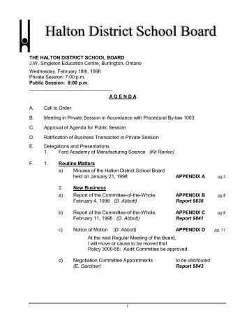 Board Agenda February 18, 1998 - Halton District School Board