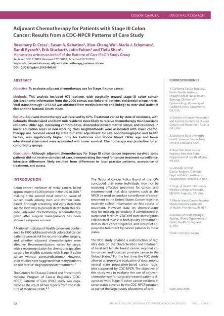 Adjuvant Chemotherapy for Patients with Stage III Colon Cancer ...