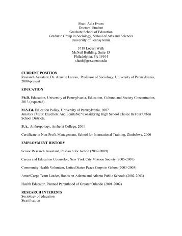 View Shani's Curriculum Vitae - Penn GSE - University of ...