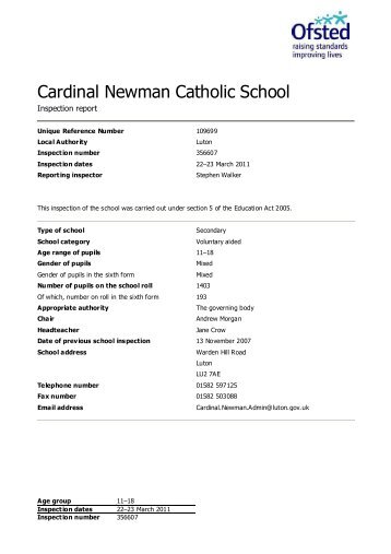 Cardinal Newman Catholic School - Ofsted